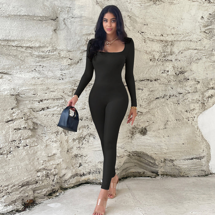 Color-Black-Women Jumpsuit Elegant Slim Fit Long Sleeved Jumpsuit-Fancey Boutique