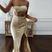 Color-Apricot-Sling Mid Length Dress Summer Sexy Hollow Out Cutout Split Sheath Asymmetric Dress-Fancey Boutique
