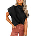 Color-Black-Fall Solid Color Pullover High Collar Short Sleeved Top Women Simple Thread Sweater Women-Fancey Boutique