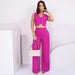 Color-Coral Red-Casual Set Women Solid Color Sleeveless Cropped Women Loose Trousers Two Piece Set-Fancey Boutique