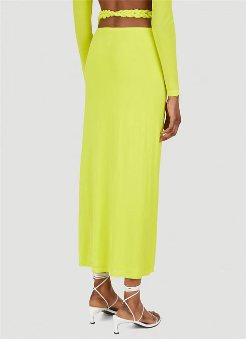 Color-Mustard Green Skirt-Women Set Summer Lightly Mature Advanced Sexy V Neck Top Skirt Two Piece Set-Fancey Boutique