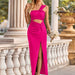 Color-Coral Red-Summer Fresh Women Clothing Solid Color Oblique Shoulder Hollow Out Cutout Split Dress-Fancey Boutique