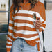 Color-Orange-Autumn Striped Fleece Shirt Women round Neck Loose Women Sweater-Fancey Boutique