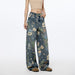 Women Same High Street Floral Wide Leg Jeans Printed Loose Fitting Nine One Mouth Two Leg Mop Pants-Fancey Boutique