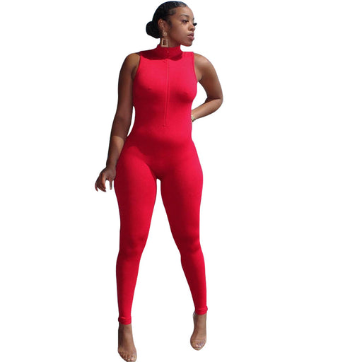 Color-Red-Summer Women Clothing Sports Casual Tight Sleeveless Jumpsuit For Women-Fancey Boutique