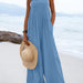 Color-Blue-Women Clothing Summer Jumpsuit Ethnic Solid Color Wide Leg Jumpsuit-Fancey Boutique