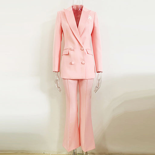 Color-Pink-Star Business Wear Double Row Cloth Buckle Mid Length Suit Flared Pants Suit Two Piece Suit-Fancey Boutique