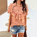 Color-Orange-Women Clothing Spring Summer Elegant Printing Ruffled Top-Fancey Boutique