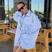 Autumn Blue Cardigan Long Sleeve Shirt Shorts Ladies Homewear Casual Comfortable Pajamas Two Piece Set-Fancey Boutique