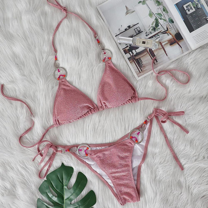 Color-Pink-Sexy Bikini Handmade Beaded Swimsuit Crystal Diamond Split Women Swimsuit Guest-Fancey Boutique