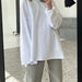 Loose Long Sleeve Split T shirt Women Solid Color Spring Summer Women Clothing Cotton Top-White-Fancey Boutique