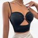 Color-Black-Solid Color Stitching Ring Hollow Out Cutout Corset Sexy Camisole Women-Fancey Boutique