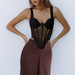 Color-Sexy Easy Matching Sling Top Heavy Industry Woven Low Cut Collar Hollow Out Cutout out See through Boning Corset Vest-Fancey Boutique