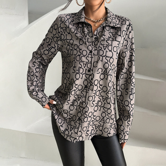 Color-Women Clothing Spring Summer Elegant Office Printed Long Sleeved Shirt-Fancey Boutique