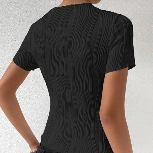 Patchwork Pullover Short Sleeve round Neck Slim Slimming Solid Color T shirt Casual Elegant Top-Black-Fancey Boutique