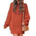 Color-Orange-Round Neck Long Sleeve Twisted Knitted Thick Needle Pullover Mid Length Sweater Women Dress-Fancey Boutique