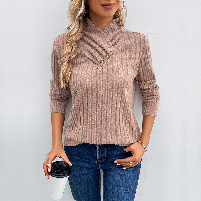 Color-Khaki-Autumn Women Clothing Long Sleeve Turtleneck Sweater-Fancey Boutique