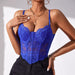 Color-royal blue-Sexy Lace Steel Ring Diamond Boning Corset Cropped See through Sexy Decoration Vest for Women-Fancey Boutique