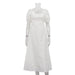 French Design Square Collar Slimming Puff Sleeve A Line Dress Autumn White Dress-White-Fancey Boutique