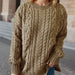 Color-Khaki-Autumn Winter Retro Vertical Stripes Twist Round Neck Long Sleeve Knitted Pullover Thick Needle Sweater Women-Fancey Boutique