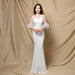 Polyester Silk Tassel Sequin Fishtail Cocktail Elegant Graceful Internet Celebrity Host Car Model Party Dress Women-White-Fancey Boutique