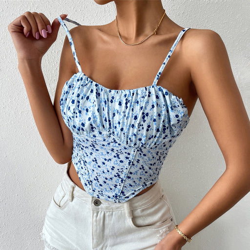Women Clothing Summer Floral Sexy Backless Spaghetti Straps Vest Inner Match Women Outerwear Top-Fancey Boutique