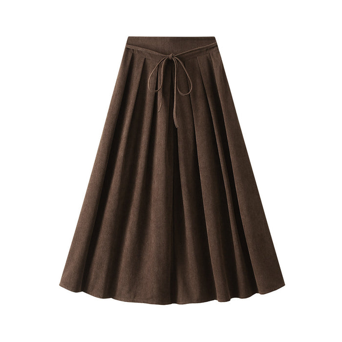 Color-Dark Brown-Korean Pleated Skirt Women Autumn High Waist Midi Skirt Small Drape Covering Large Swing Skirt-Fancey Boutique