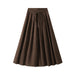 Color-Dark Brown-Korean Pleated Skirt Women Autumn High Waist Midi Skirt Small Drape Covering Large Swing Skirt-Fancey Boutique