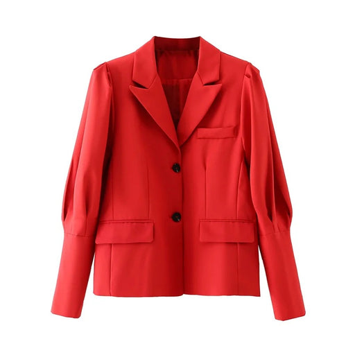 Color-Red-French Retro Spring Women Clothing Slimming Two-Color Gigot Sleeve Blazer-Fancey Boutique