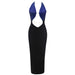 Simple Sexy Cutout Backless Halter Back Slit Slim Fit Dinner Party Bandage One Piece Dress Women-Navy Blue-Fancey Boutique