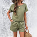 Color-Green-Suit Spring Summer Solid Color Casual Short Sleeved Shorts Suit-Fancey Boutique