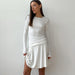 Rayon Slim Fit Long Sleeve Short Dress Two Piece Casual Thin See Through Knitted Ladies Homewear-White-Fancey Boutique