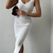 Sleeveless Knitted Mid Length Tight Summer V neck Split Elegant Dress for Women-White-Fancey Boutique