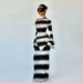 Autumn Blooming Black White Striped Asymmetric Shoulder Cascading Collar Long Sleeve Dress Women-Fancey Boutique