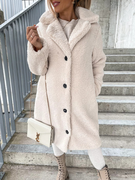 Color-Apricot-Fall Winter Women Clothes Furry Long Sleeve Collared Women Plush Top Large Coat-Fancey Boutique