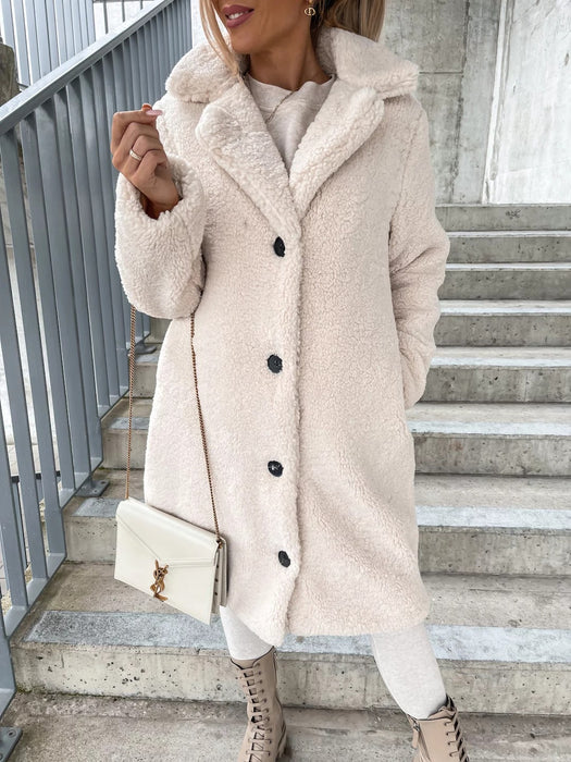 Color-Apricot-Fall Winter Women Clothes Furry Long Sleeve Collared Women Plush Top Large Coat-Fancey Boutique