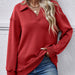 Color-Red-Women Clothing Autumn Winter Winter Polo Collar Long Sleeve Loose Fitting Fleece Pullover Women-Fancey Boutique