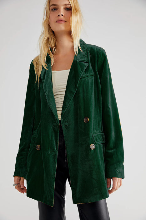 Color-blackish green-Gold Velvet Jacket Split Blazer Women Clothing Top-Fancey Boutique