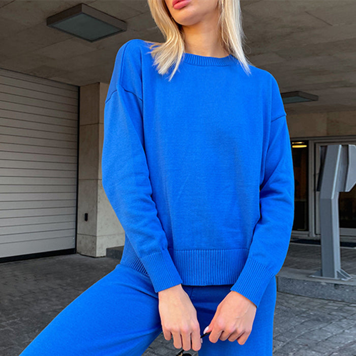 Color-Solid Color Hoodie Set Women Core Spun Yarn Knitted Thin Casual Top Two Piece Pants Spring-Fancey Boutique