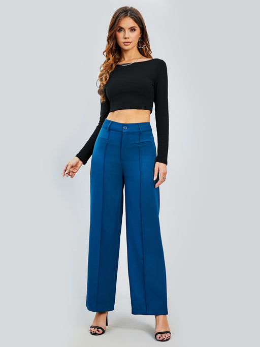 Color-Blue-Autumn Winter Professional Work Pant Women Casual Straight Leg Wide Leg Pants High Waist Slimming Draping Long Pants-Fancey Boutique