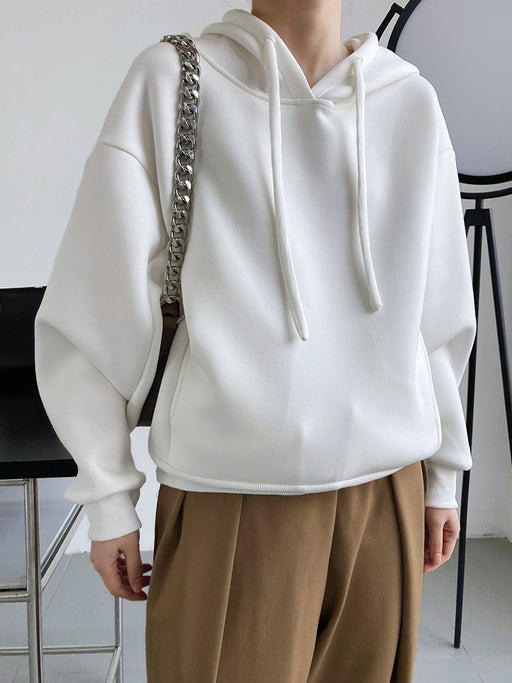 Color-White-Spring Loose Profile Memory Cotton Sweater Women Korean Sense of Design Air Cotton Hooded Top-Fancey Boutique