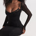 Autumn Women Mesh Long Sleeve Boning Corset Slim Hip Bag Slit Midi Sexy Black Dress-Fancey Boutique