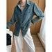 Fashionable Casual Tone Retro Washed Distressed Denim Shirt Early Spring-Pale blue-Fancey Boutique