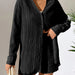 Color-Black-V neck Shirt Long Sleeve Shorts Casual Pleated Texture Women Suit-Fancey Boutique