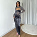 Color-Gray-Fall Women Clothing Plush Mesh Stitching Night Club Hollow Out Cutout Dress Slim Fit Dress-Fancey Boutique