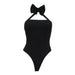 Color-Black-Women Clothing Bow Decoration Solid Color Sexy High Waist Sexy Halter Backless Jumpsuit for Women-Fancey Boutique