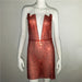 Women Clothing Popular Metal Rhinestone Dress Sexy Party Nightclub Halter Dress Women-Red-Fancey Boutique