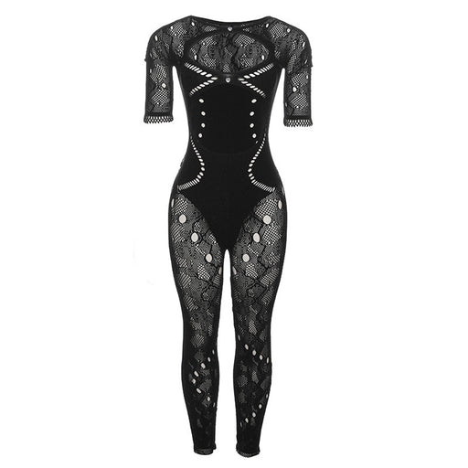 Color-Black-Fall Women Clothing Sexy Cutout Knitted Crochet High Waist Tight One Piece Trousers-Fancey Boutique