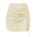 Color-Ivory-Solid Color Pleating Hip Skirt Sexy High Waist Zipper Satin Skirt Women Summer Women Clothing-Fancey Boutique