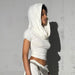 Color-White-Waste Soil Hooded Pile Collar Basic Short T Shirt Sexy Off Shoulder Slim Fit Solid Color Top-Fancey Boutique